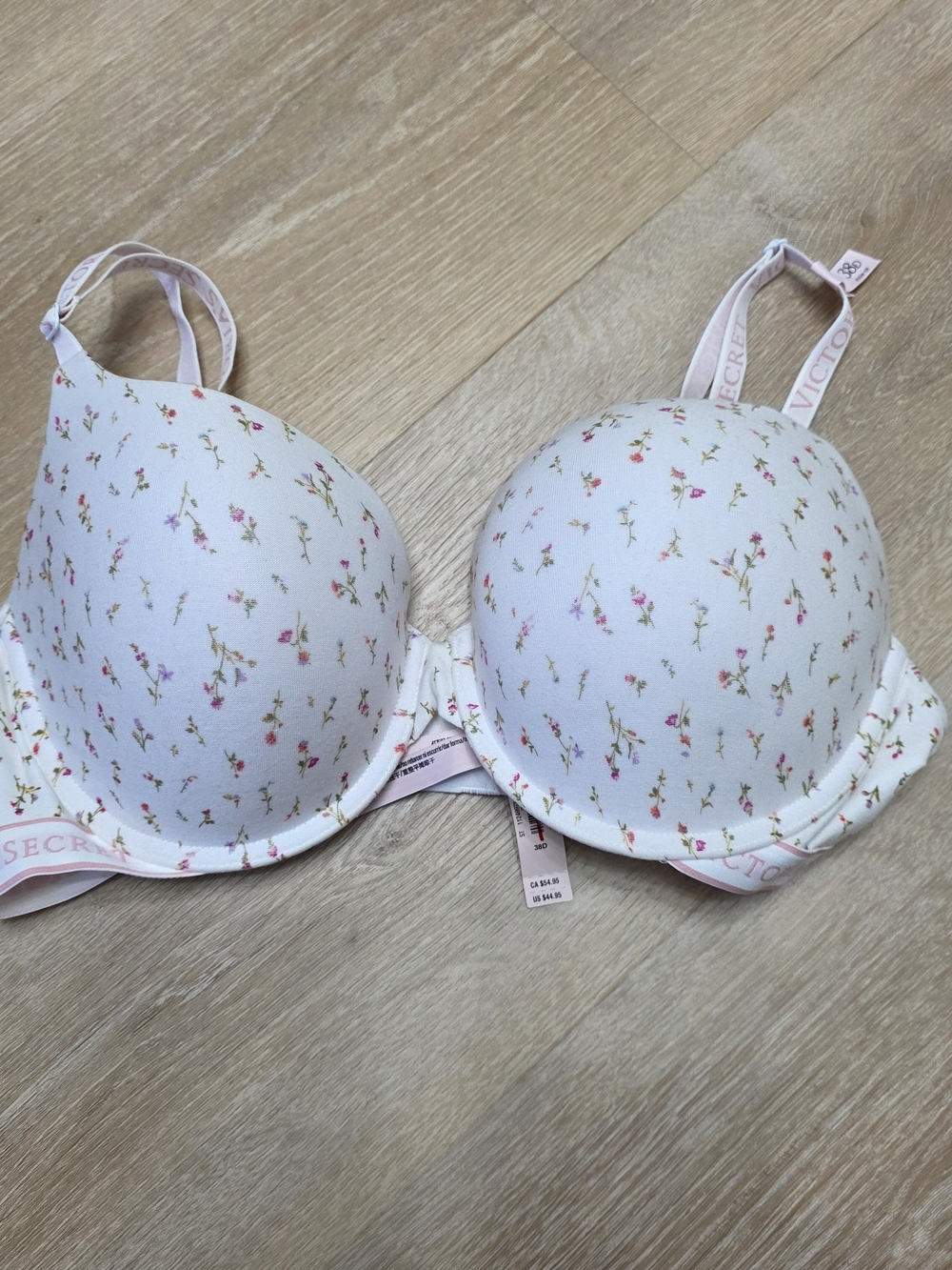 Victoria's Secret White Floral Padded Bra with Pink Accents